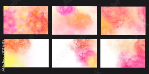 Set of bright colorful nebula for business or name card template with water color background. © Toson