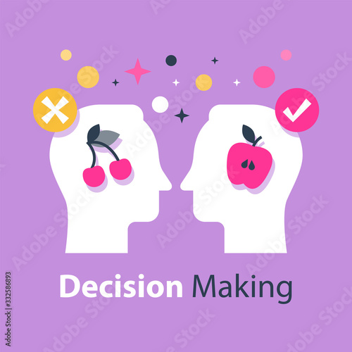 Decision making, psychology of choice, focus group, marketing concept, mindset or bias