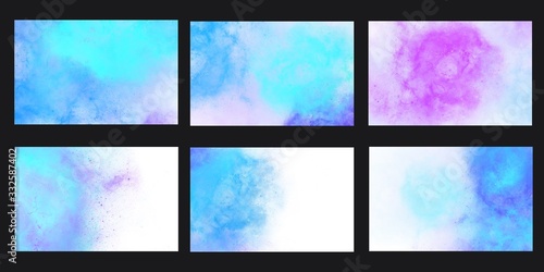Set of bright colorful nebula for business or name card template with water color background. © Toson
