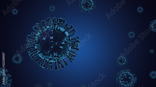 Covid-19, coronavirus, 3D virus render on background.