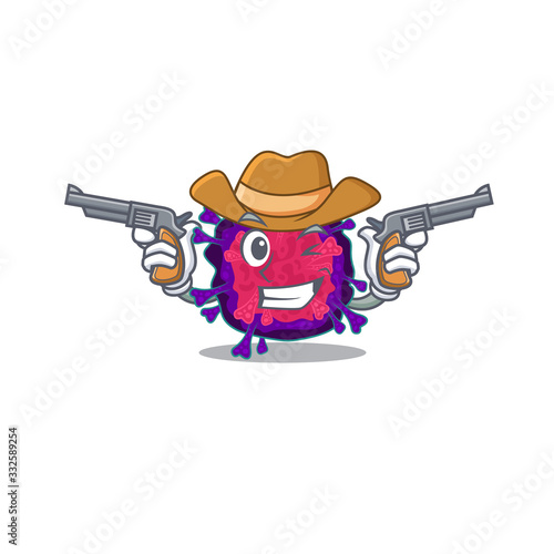 Funny nyctacovirus as a cowboy cartoon character holding guns
