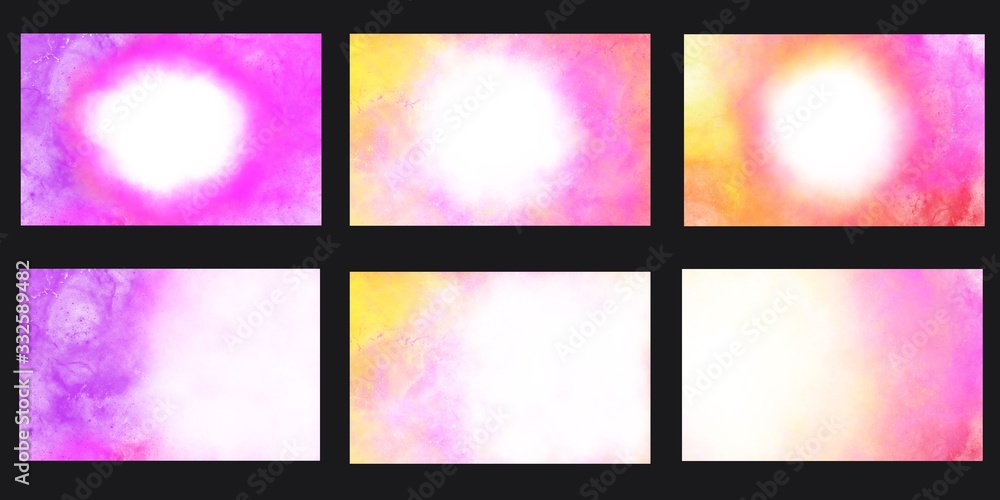 Set of bright colorful nebula for business or name card template with water color background.