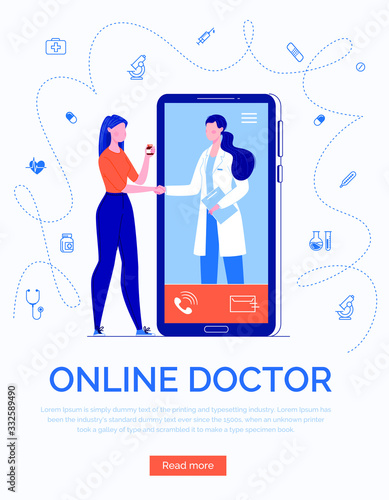 Information Poster about Online Medical Services.  Doctor. Online Medical Consultation Concept, Medical Support.