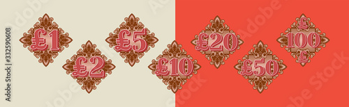 Decor element and pound sign from 1 to 100