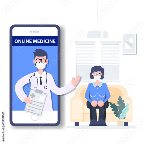 Tele medicine. Online medicine. Medical consultant concept. Coronavirus outbreak pandemic. Healthcare Flat design abstract people.