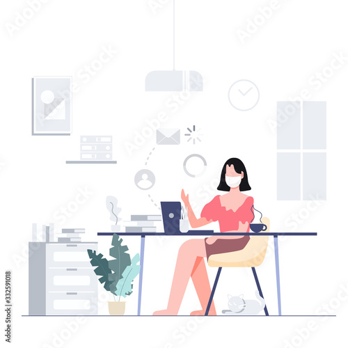 Work from home stay at home teleconference for business locked down. Covid-19 coronavirus outbreak concept. Flat design abstract people.