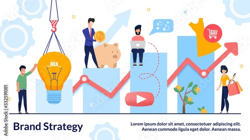 Brand Development Strategy Searching Design Poster. Company Trademark Identity, Marketing Solution and Promotional Campaign for Customer Awareness. Idea and Money Investment. Advertisement Creation