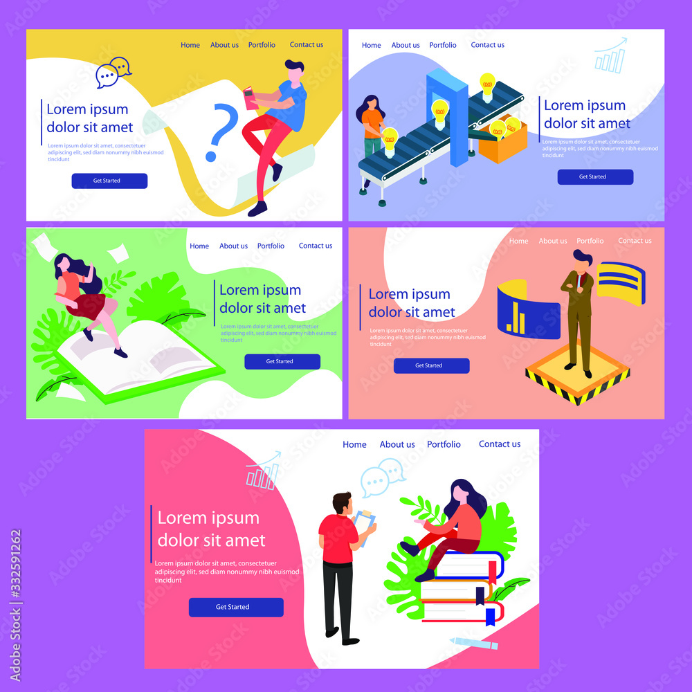 Business investor illustration on landing page template Premium Vector set