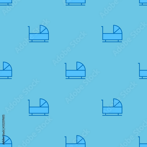 Seamless pattern of baby strollers - blue color for boy. Vector illustration. Background