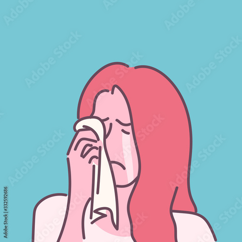 Sad girl crying. Hand drawn style vector design illustrations.