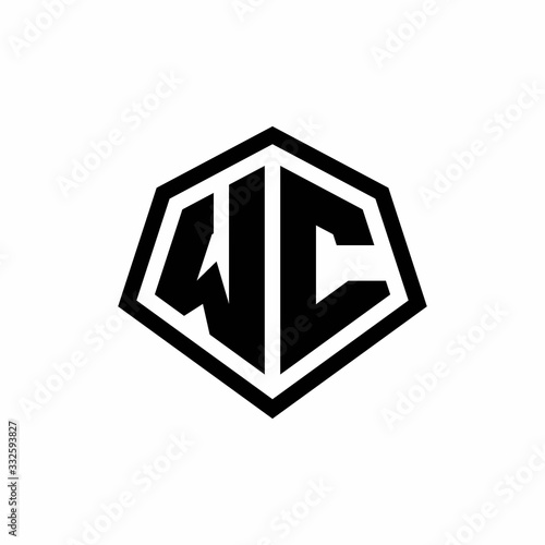 WC monogram logo with hexagon shape and line rounded style design template