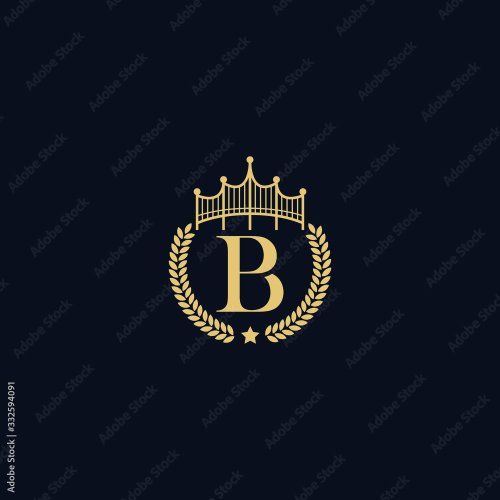 Naklejka premium Abstract graphic vector illustration of two capital letters B and P with serifs, surrounded by stars, wreaths and bridge, constructed in the shape of a crown