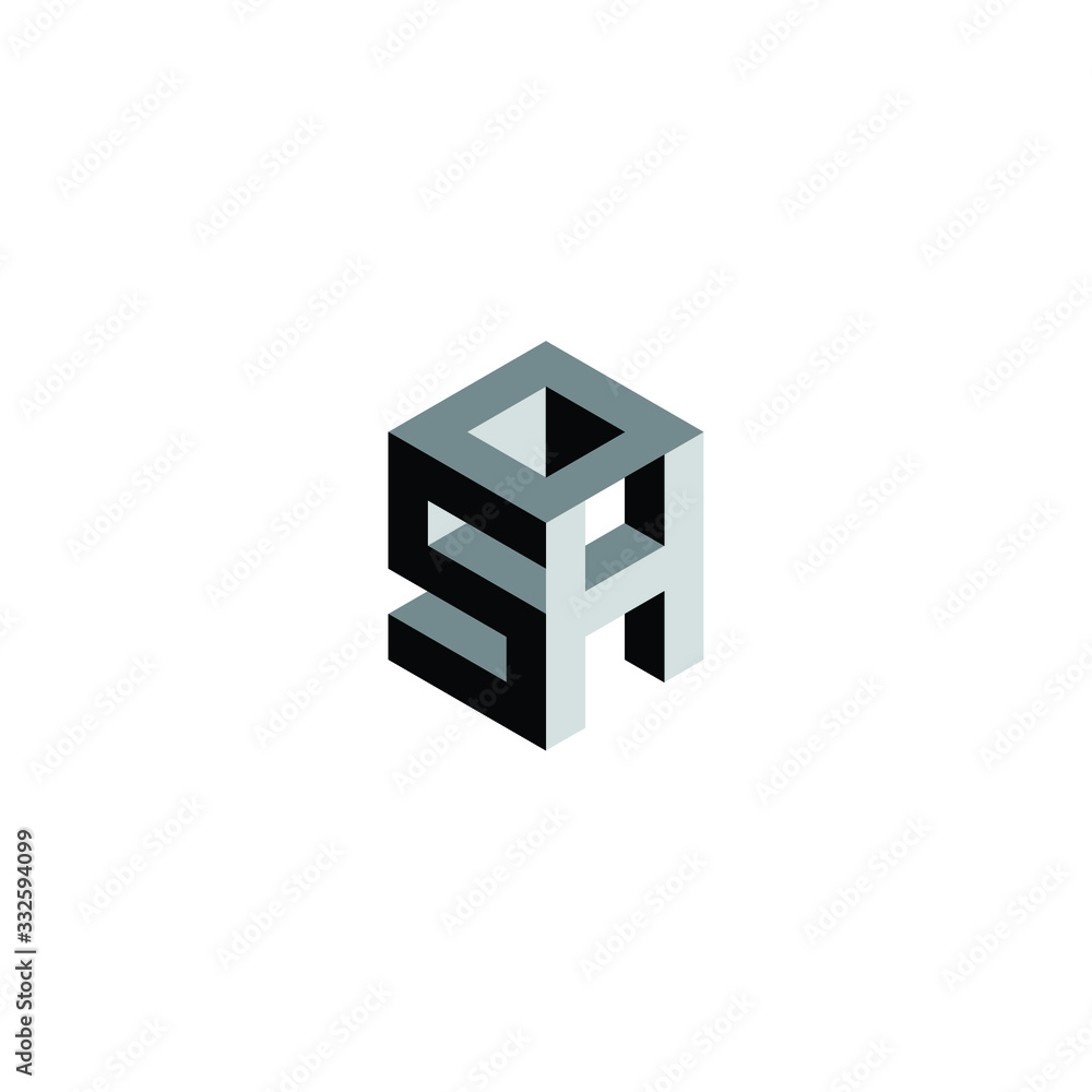 Abstract graphic vector illustration of three isometric letters S, H, O Abstract graphic vector illustration of three isometric letters S, H, O