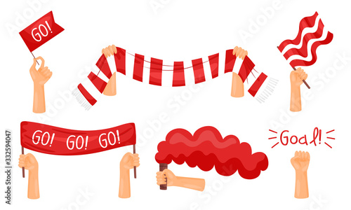 Fan Attributes and Symbols with Scarf and Flag Vector Set
