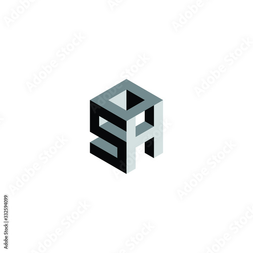 Abstract graphic vector illustration of three isometric letters S, H, O