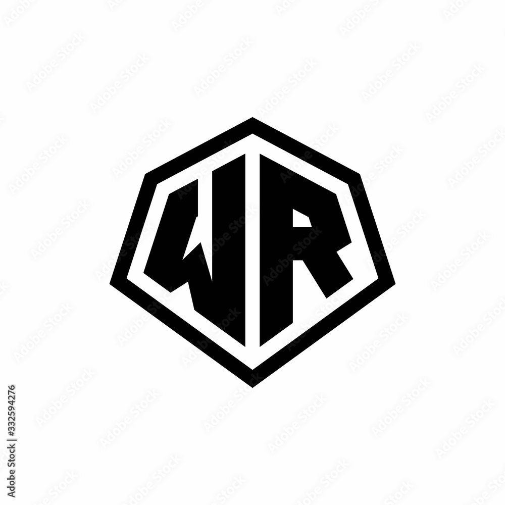 WR monogram logo with hexagon shape and line rounded style design template WR monogram logo with hexagon shape and line rounded style design template