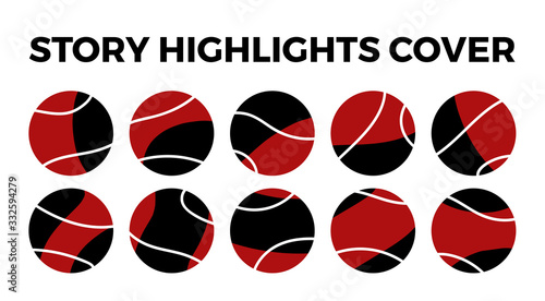 Instagram highlights stories covers icons. Set of 10 highlights red and black covers. Fully editable, scalable vector file.