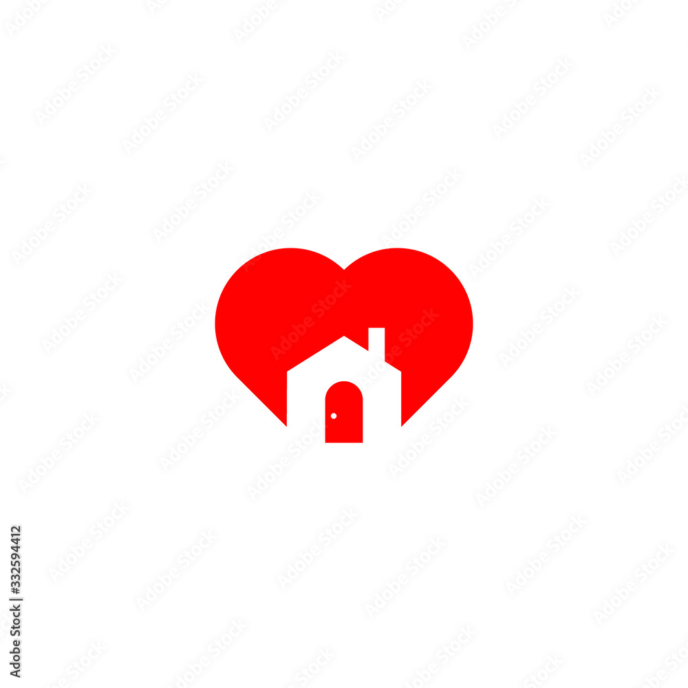 Abstract graphic vector illustration of the beloved house in the technique of negative space of the house on the background of the heart Abstract graphic vector illustration of the beloved house in the technique of negative space of the house on the background of the heart