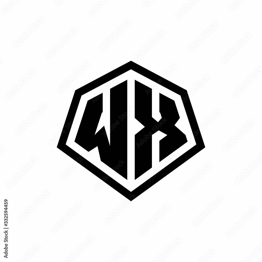 WX monogram logo with hexagon shape and line rounded style design template WX monogram logo with hexagon shape and line rounded style design template