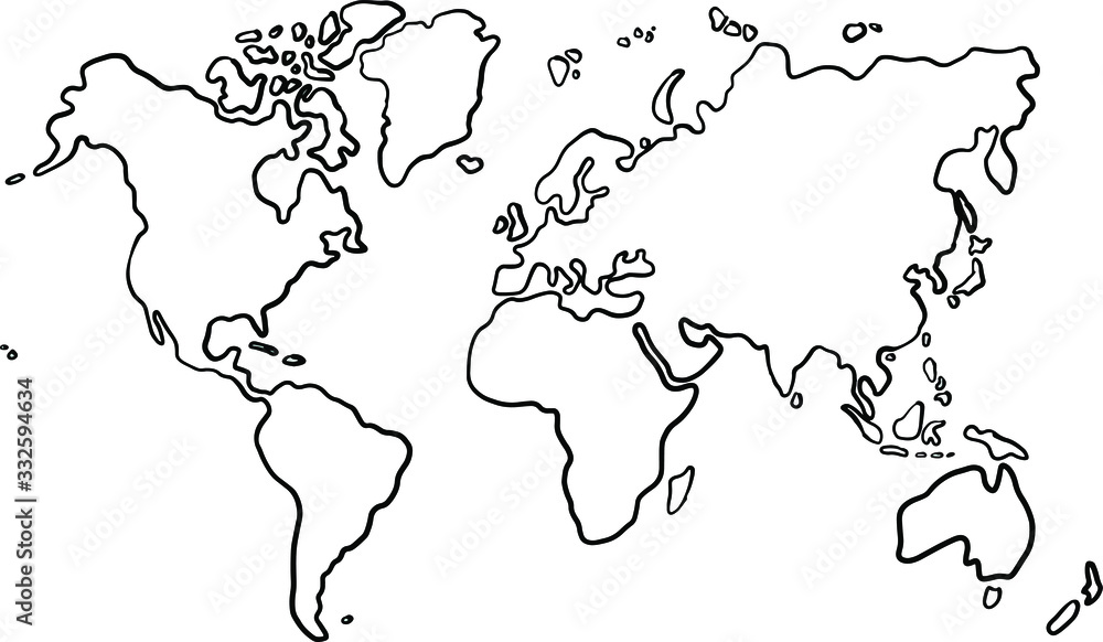 Freehand world map sketch on white background. Vector illustration.