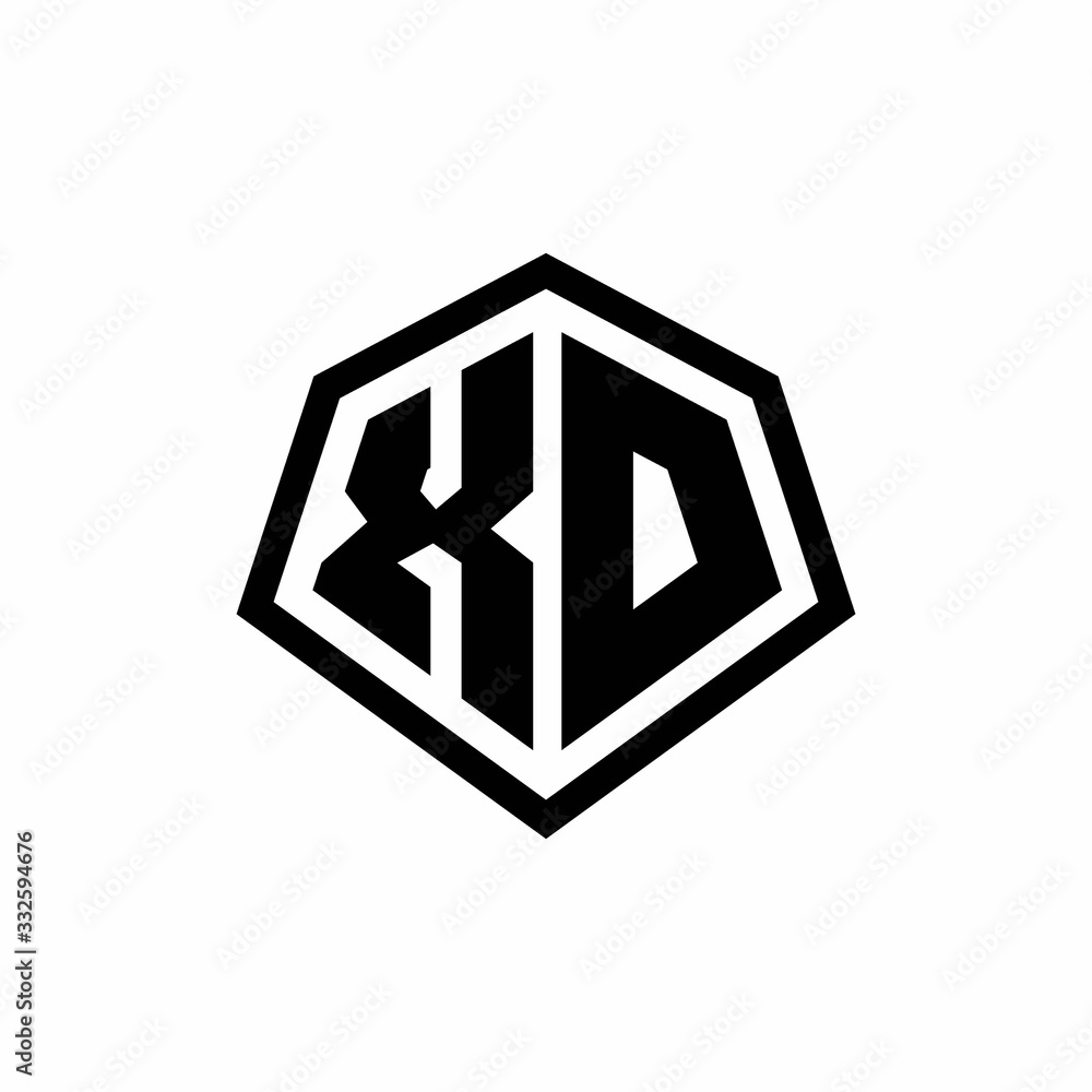 XD monogram logo with hexagon shape and line rounded style design template XD monogram logo with hexagon shape and line rounded style design template