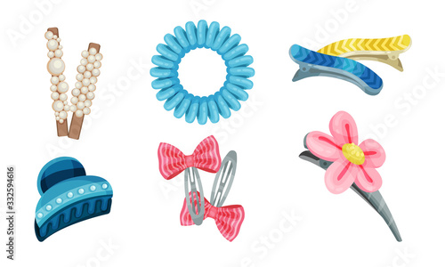 Hair clips and Clasps Isolated on White Background Vector Set
