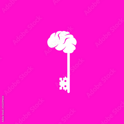 abstract graphic vector illustration of a human brain and an antique key