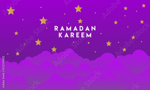 Ramadan Kareem Horizontal Banners with the Moon and stars  3D Paper  Clouds and Stars on the Background of the Night Sky  Vector illustration  Vector Lantern. Place for Your Text.