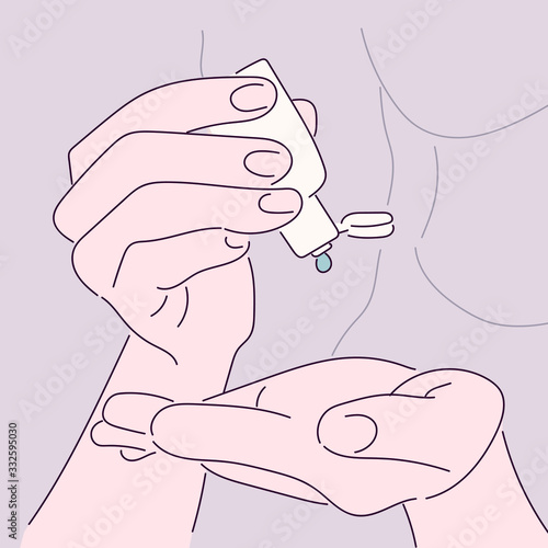 COVID-19 Close up woman hands using wash hand sanitizer gel dispenser, against Novel coronavirus (2019-nCoV) at home. Home isolation, Auto Quarantine, Antiseptic, Hygiene and Healthcare concept.