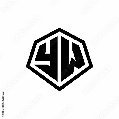 YW monogram logo with hexagon shape and line rounded style design template