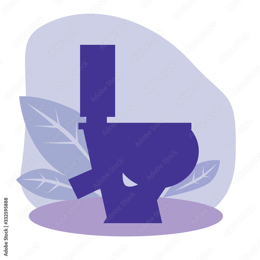 Fototapeta premium Toilet with tropical leaves as a concept of hygiene and cleanliness, vector stock illustration with WC room and toilet silhouette