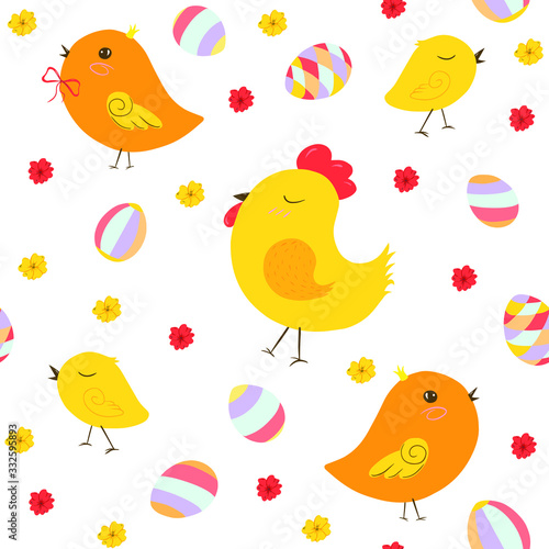 Easter vector seamless pattern of chickens. 