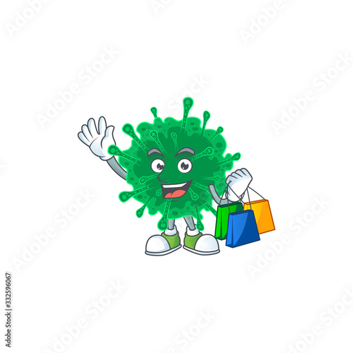 Smiley rich coronavirus pneumonia mascot design with Shopping bag