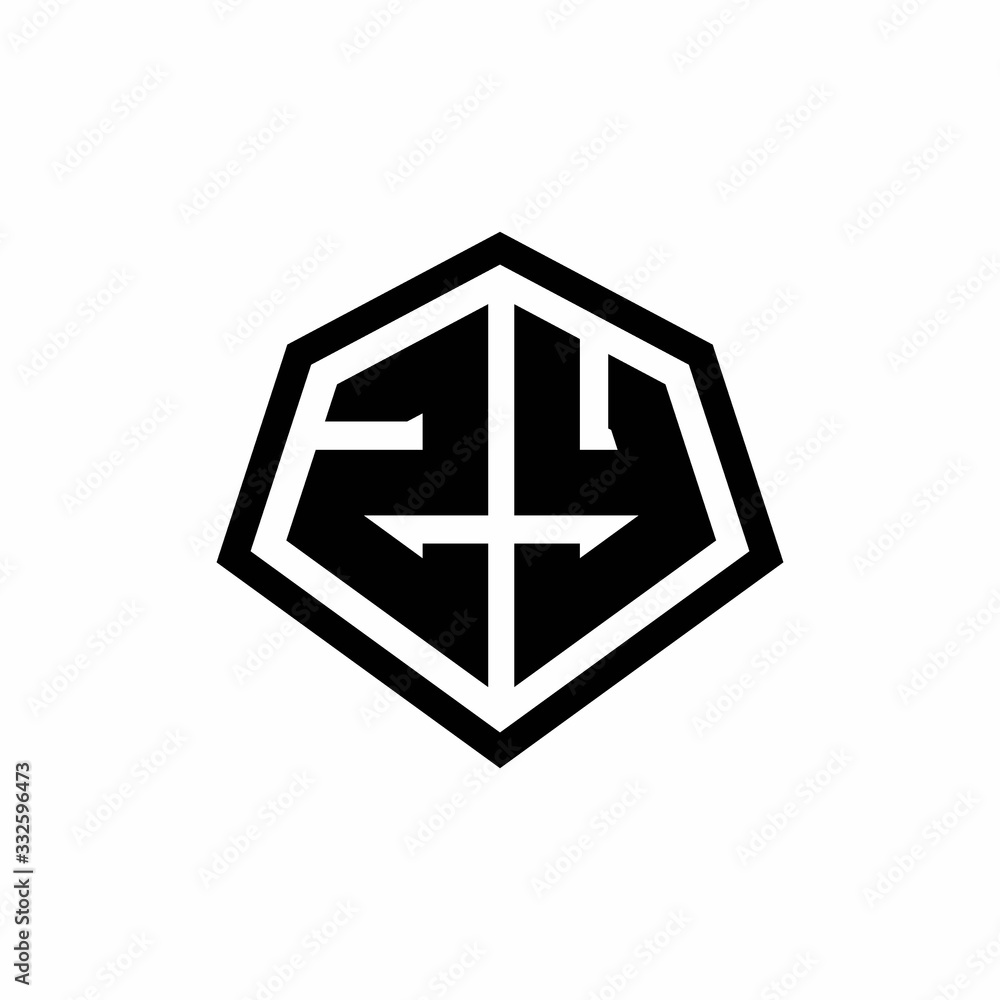 Obraz premium ZY monogram logo with hexagon shape and line rounded style design template