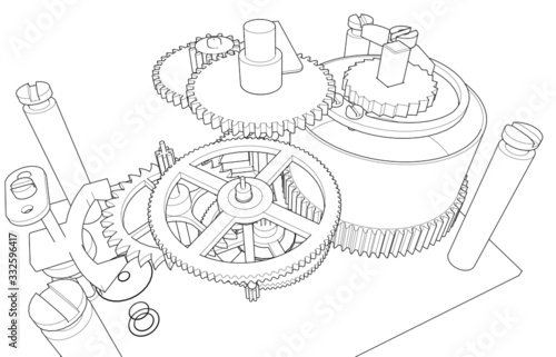  clockwork sketch 3d illustration mechanism