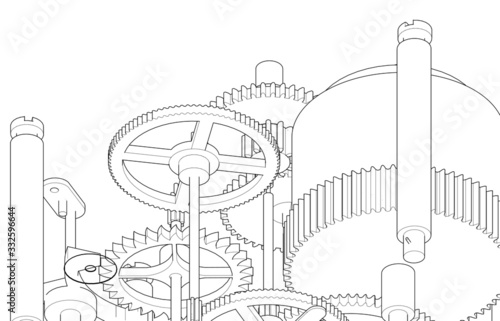  clockwork sketch 3d illustration mechanism