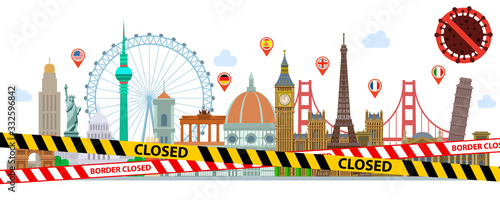 Concept of quarantine and travel. European Borders are closed to stop the spread of the virus.