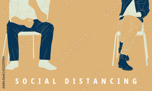 Illustration of social distancing to prevent pandemic virus.