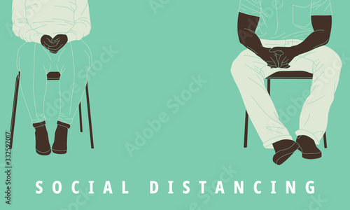 Illustration of social distancing to prevent pandemic virus.
