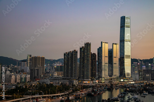  Aerial View Of Hong Kong city At Sunset