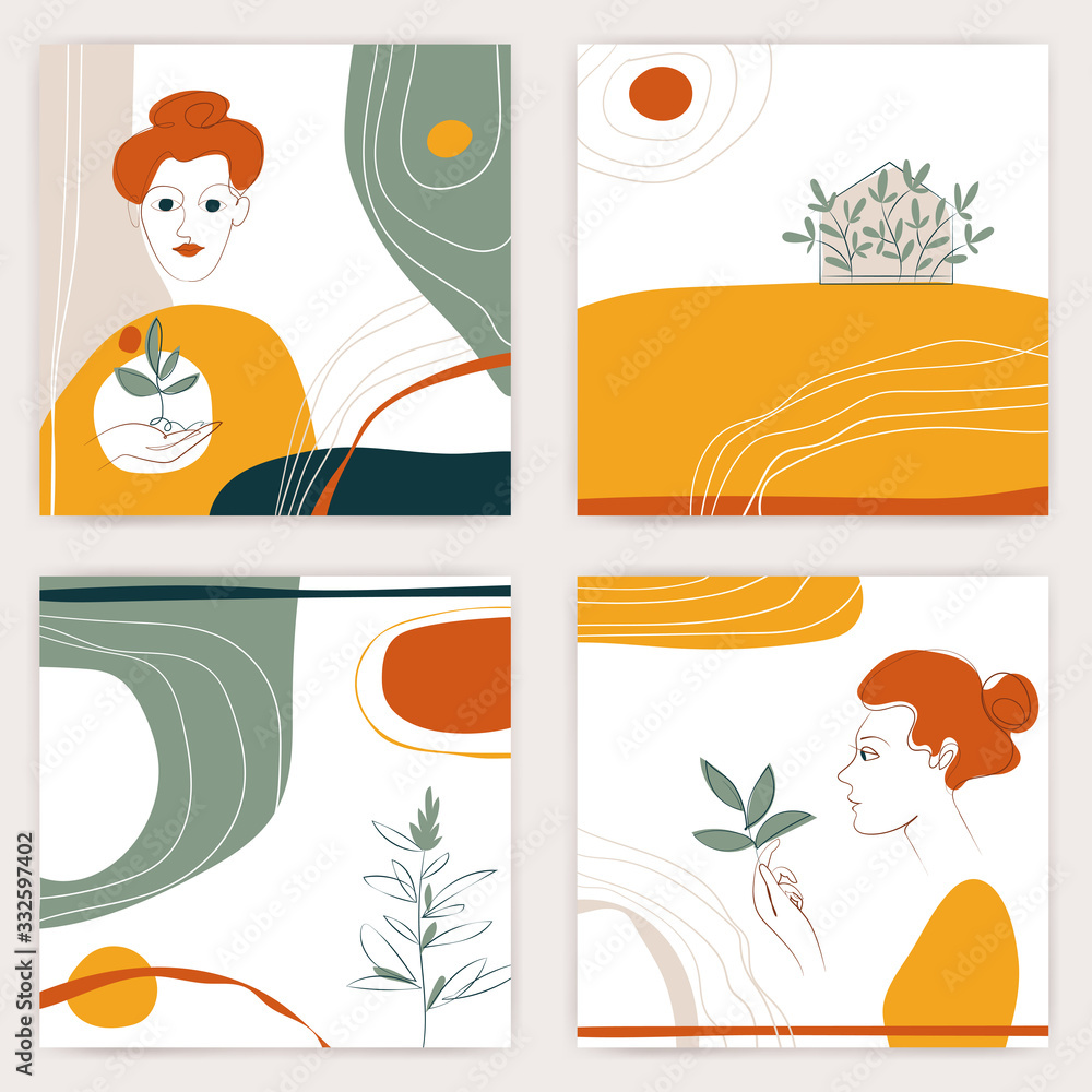 Modern collage style abstract design with woman in warm colors