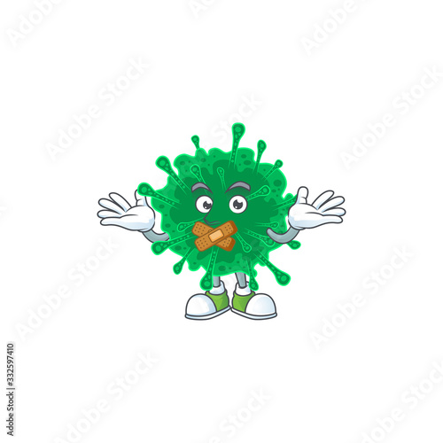 Coronavirus pneumonia cartoon character design concept showing silent gesture