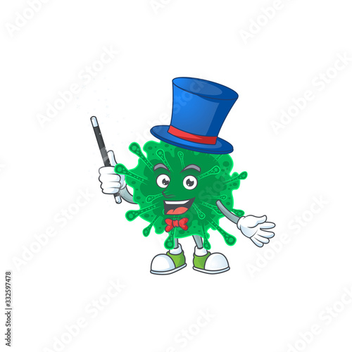 Charming coronavirus pneumonia cartoon design performance as a Magician style