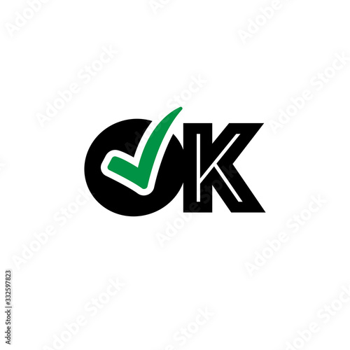 Vector icon concept of ok word text with check mark. Stock vector illustration isolated on white background