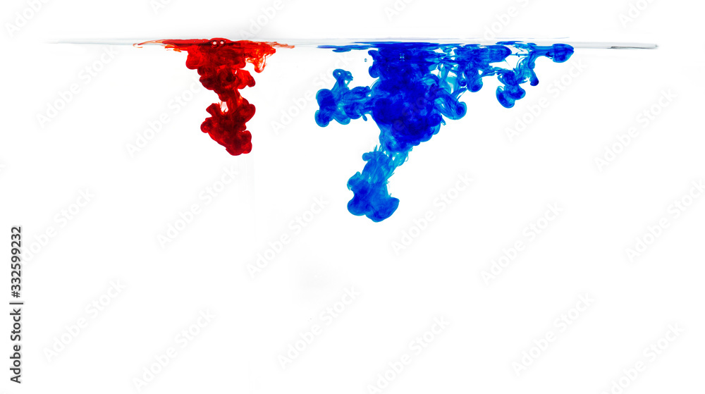food coloring in water, Solubility of color in water, Watercolor or ink in water. Abstract