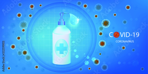 Hand sanitizer bottle for people washing hands to help stop spreading outbreak Coronavirus covid-19. Flat vector illustration.