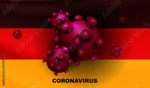Design with a silhouette of the flag of Germany and elements of a coronavirus. Prevention of viral infections.