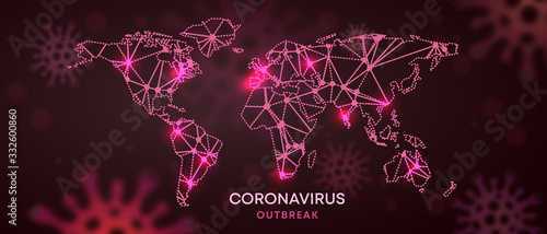 Covid-19 infection with to the World Map and infected locations. Coronavirus healthcare banner. Infection of polygons world map