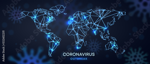 Covid-19 infection with to the World Map and infected locations. Coronavirus healthcare banner. Infection of polygons world map