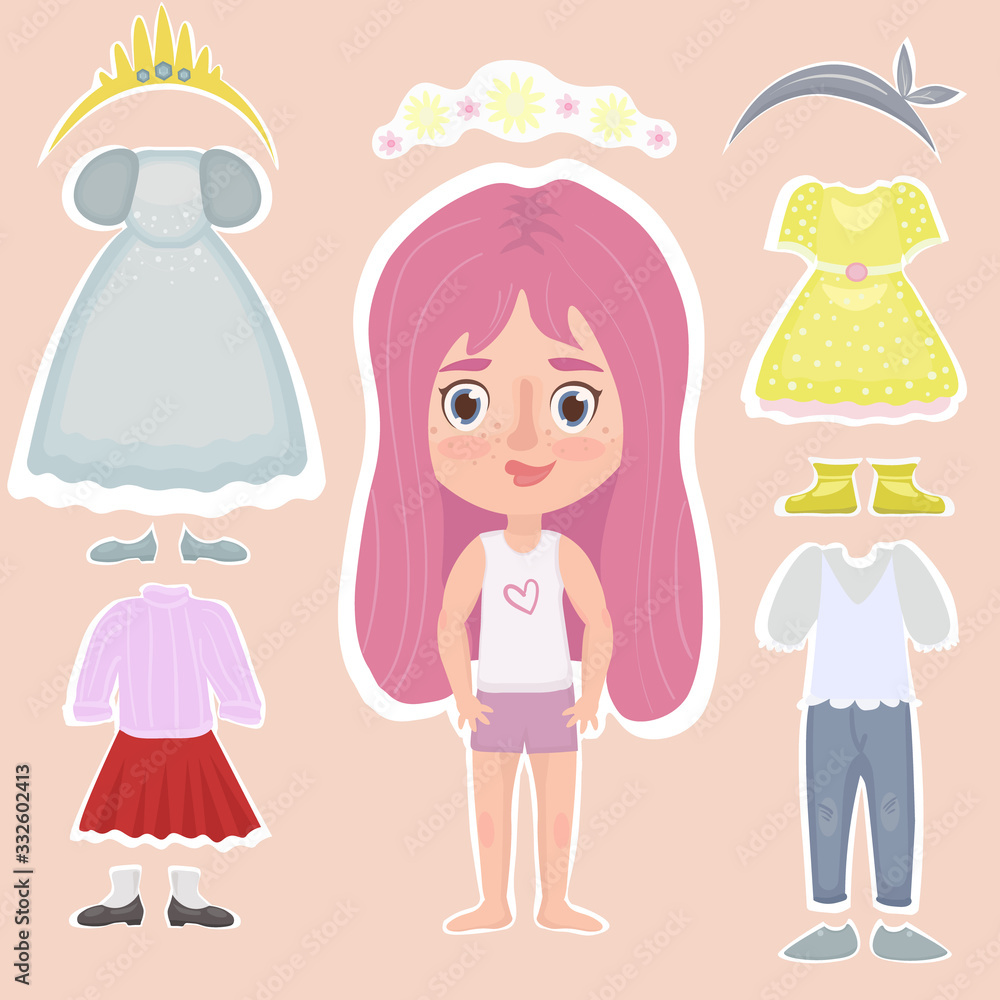 Paper doll princess with a set of clothes Vector Image